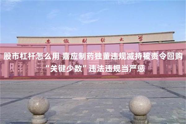 股市杠杆怎么用 嘉应制药独董违规减持被责令回购 “关键少数”违法违规当严惩